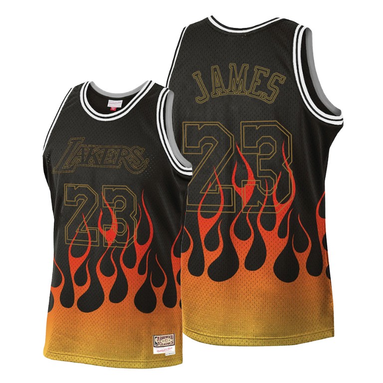 Men's Los Angeles Lakers LeBron James #23 NBA Flames Hardwood Classics Black Basketball Jersey HNX6583HW